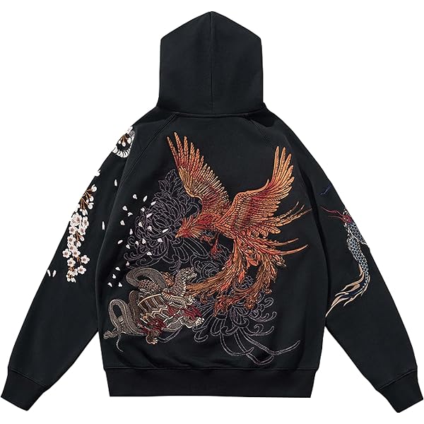 HaiZi XiHuan Men'S Japanese Streetwear Hoodie Suzuki Embroidered